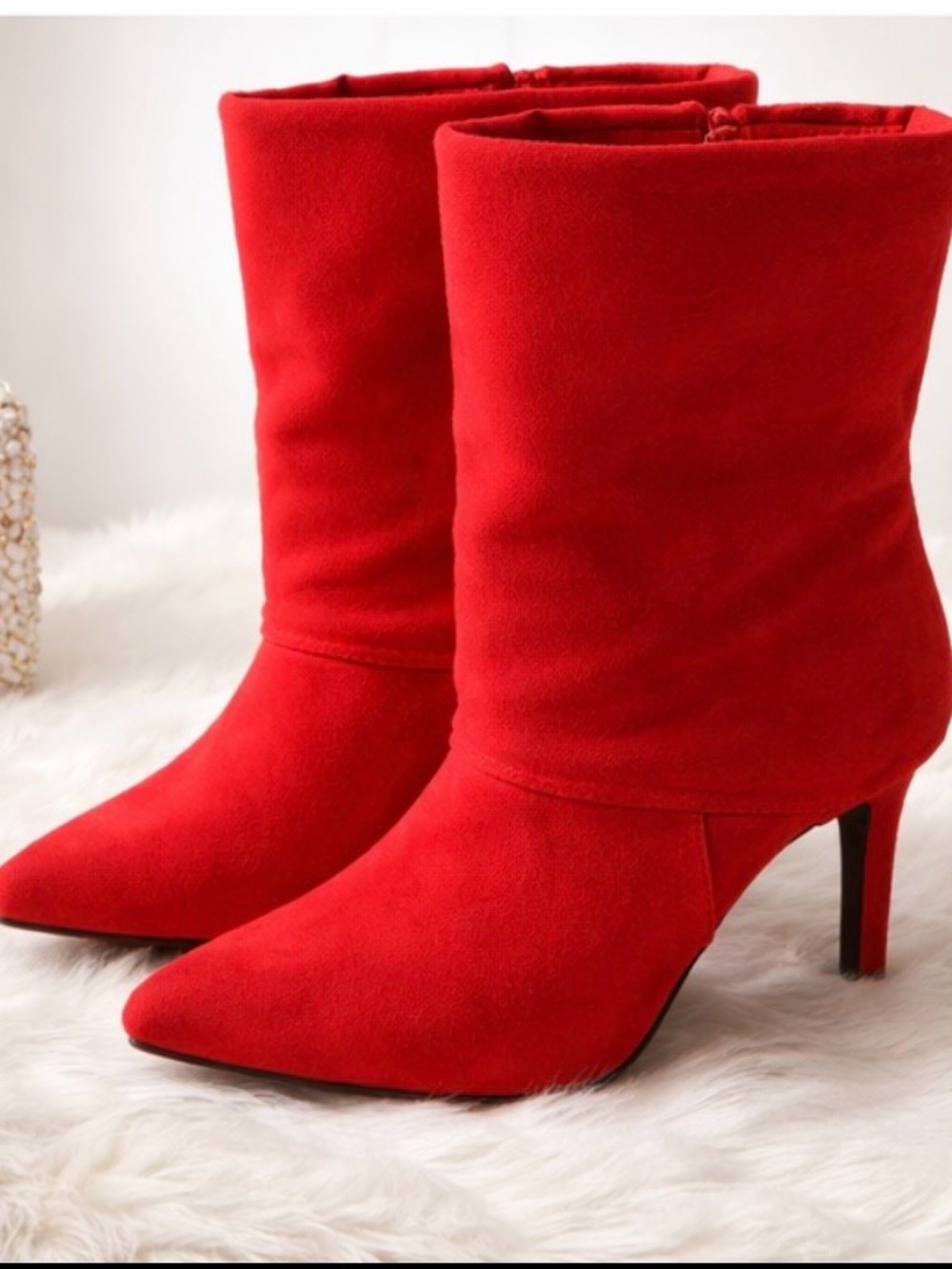 Bold Red Pointed-Toe Mid-Calf Stiletto Boots